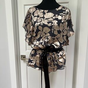 Adrianna Papell Black and Gold Floral top.